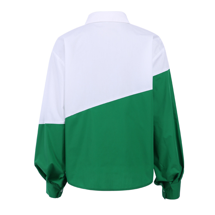 Autumn And Winter New Style Shirts Women's Stitching Contrasting Tops Design Sense Fashionable Shirts Loose Women's Clothing