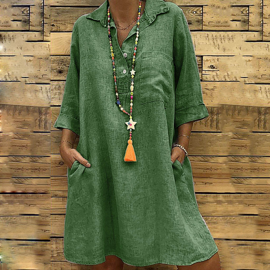 Women's Loose Three Quarter Sleeve Shirt Collar Dress
