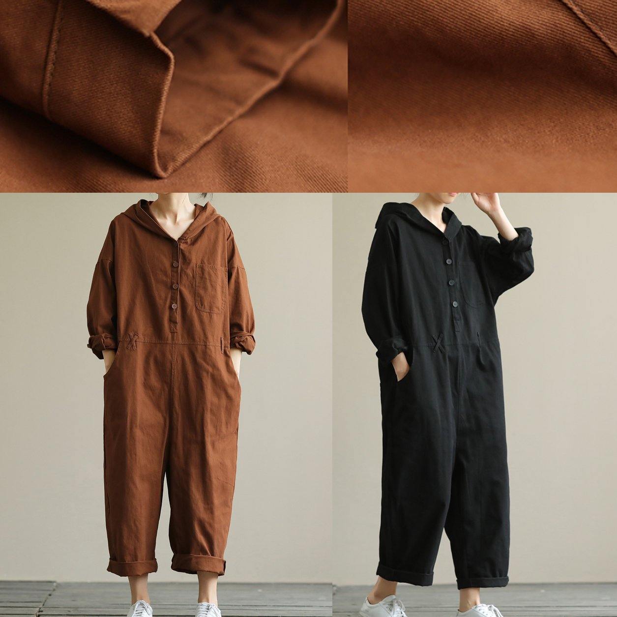 Artistic hooded black all-match long-sleeved casual nine-point jumpsuit