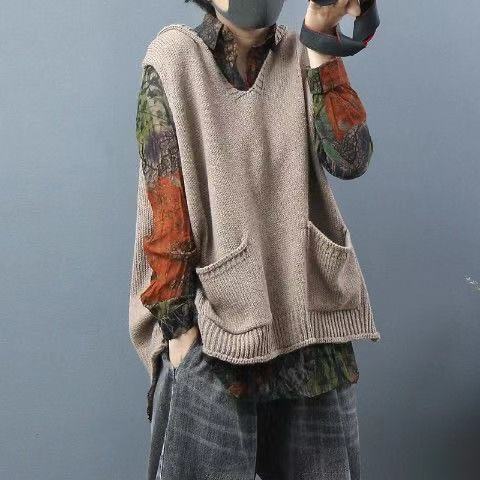2021 New Loose Large Size Literary Hooded Knit Waistcoat Sweater Coat
