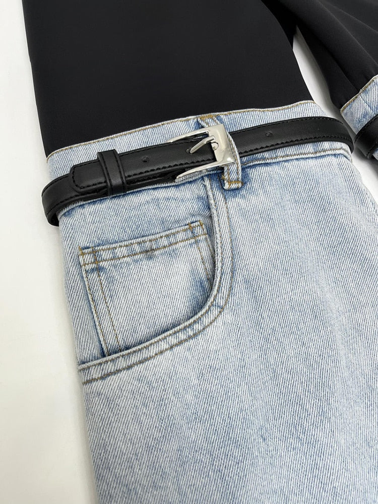 Luxury Haute Couture Thigh Jeans with Elastic Waist
