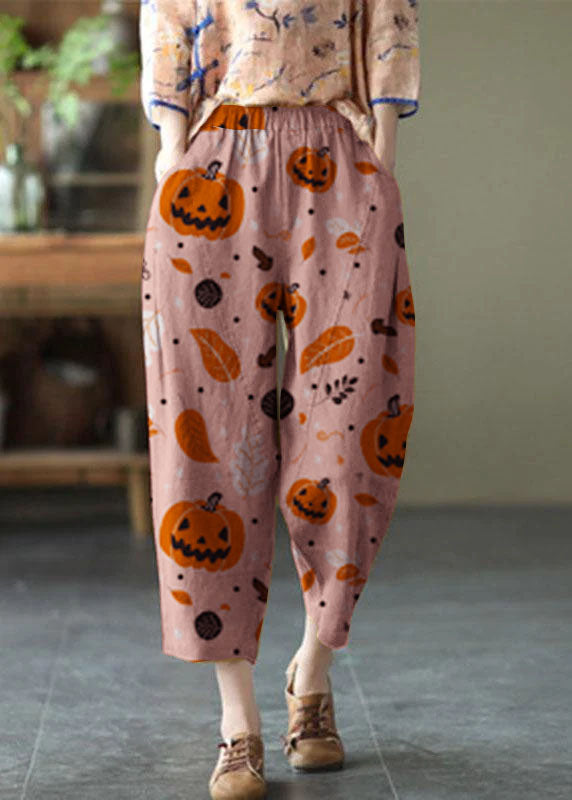 Natural Yellow Elastic Waist Summer Linen Harem Pants