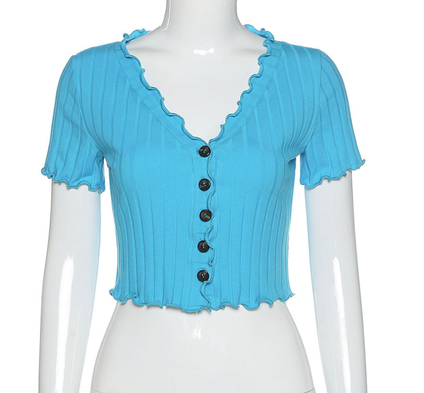 Women V-neck Fahion Casual T-shirts Short Sleeve Summer 2021 Crop Top Slim Female Short Soft Knitted Fabric Tees Harajuku Tops