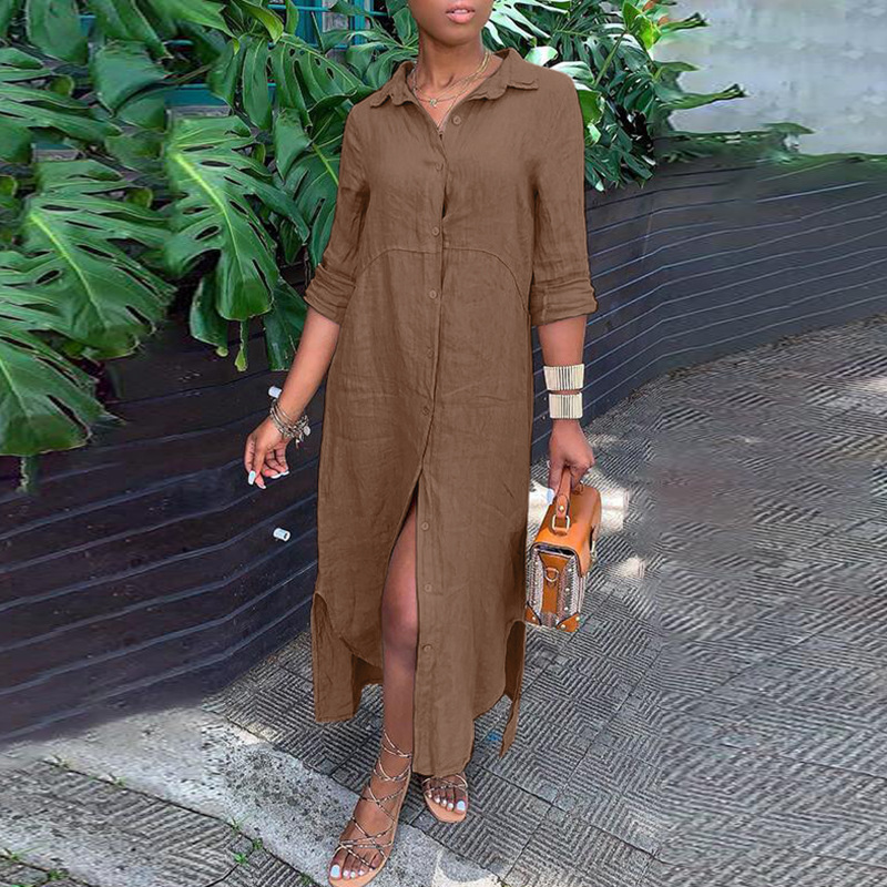 2023 New Cotton Linen Shirt Cotton Linen Button Dress