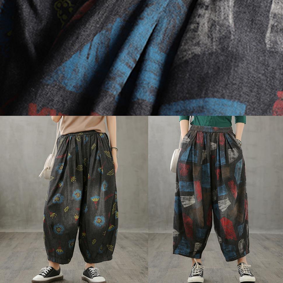 Literary plus size wide-leg pants 2021 autumn new thin yellow printed straight-leg pants