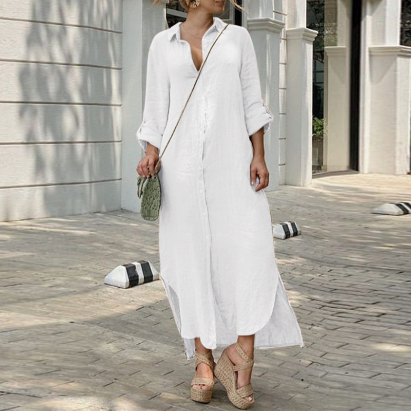 2023 New Cotton Linen Shirt Cotton Linen Button Dress